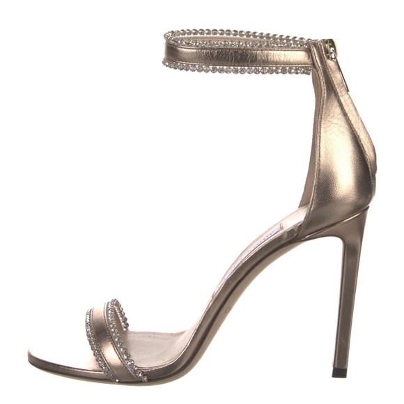 Jimmy Choo Gold Sandals with Silver Crystal Embellishment, Leather, Size 7.5 US - Picture 2 of 5